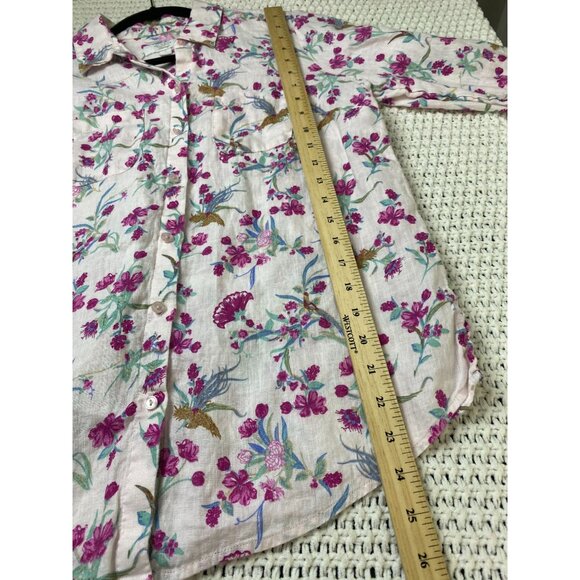 Charter Club Womens Linen Plink Floral Button Up Top Size Small Long Sleeve Boho - Picture 6 of 14